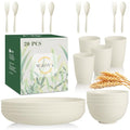 Wrova Wheat Straw Dinnerware Sets of 20,Dishwasher Safe Kitchen Plates and Bowls Sets,Camping Dishes Sets Contains Dinner Plates,Cereal Bowls,Drinking Cups and Flatware.(Beige) - color: Beige, size: 20 Pack