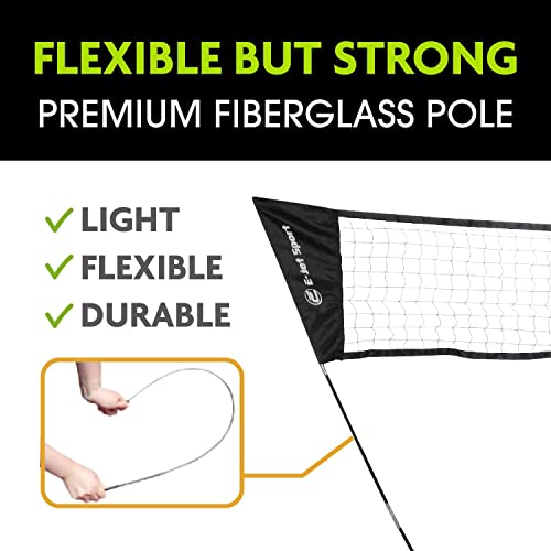E-Jet Badminton Net, Portable & Instant Setup (Tool Free Assembly) - Backyard Fun, Beach Park Picnic Outdoor Games, Green, 5.1 x 7.8Ft (EOB726402021)