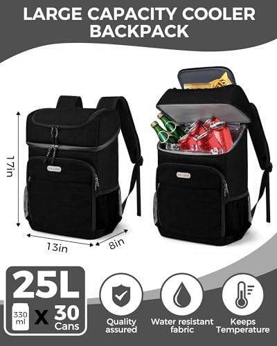 BAGLHER Lightweight Insulated Cooler Backpack - 30 Cans, Leak-Proof for Lunch, Picnic, Hiking, Camping Trips - color: black-titan