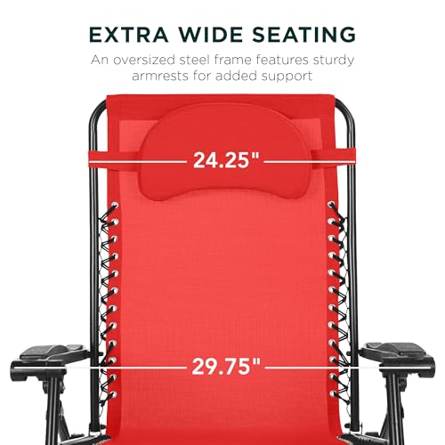 Best Choice Products Oversized Zero Gravity Chair, Folding Outdoor Patio Lounge Recliner w/Cup Holder Accessory Tray, Pillow - Crimson Red - color: Crimson Red