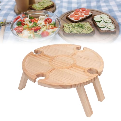 ZJchao Wine Picnic Table, Birch Wood Portable Folding Table,Couples,Friends,Families,Outdoors,Camping,Boating,Beach,Garden,Lawn,Home,Yard, Lightweight Tray with 4 Glass Holders,
