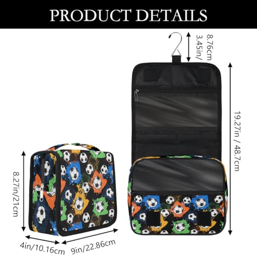 Colorful Splashes Soccer Ball Kids Toiletry Bag for Boys, Waterproof Travel Shaving Organizer with Hanging Hook, Portable Dopp Kit Cosmetic Bag for School Sports Camping Trips - color: Colorful Splashes Soccer Ball