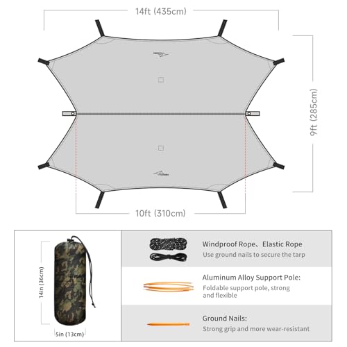 Ultralight Tarp, 14ft Hammock Rain Fly Lightweight Waterproof Camping Tent Tarp with Doors, Bushcraft Tarp Shelter for Backpacking Hiking Camping - color: Camouflage