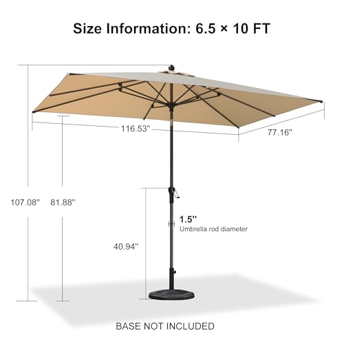 PURPLE LEAF 10' x 6.5' Rectangular Patio Umbrella Outdoor Table Umbrella Aluminum Frame Market Umbrella Sun Umbrella with 8 Sturdy Ribs & Tilt for Garden Deck Lawn & Pool Beige - color: Beige, size: 6.5' x 10'