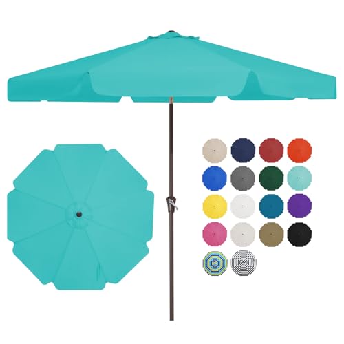 JEAREY 9 FT Patio Umbrella Outdoor, Table Umbrellas Market Umbrella w/Push Button Tilt/Crank, 8 Sturdy Ribs(Teal) - color: Teal