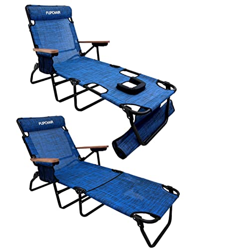 EASYGO PRODUCTS FLIP Face Down Tanning Chaise Lounge Chair with Face & Arm Holes - 4 Legs Support - Textilene Material - 6 Position - Arm Head Rest Pillow - Beach or Home Use - color: Flip Blue