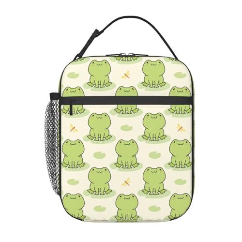 Cute Frog Insulated Lunch Bag Portable Reusable Zipper Lunch Box For Men Women Work Picnic Travel Camping - color: Black23