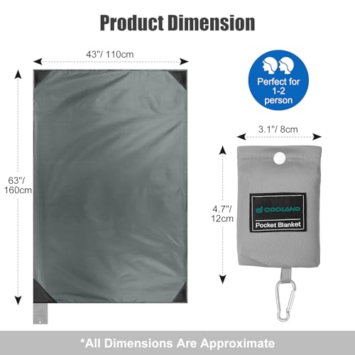 Odoland Beach Blanket Picnic Blanket, 43" x 63" SandProof Waterproof Outdoor Pocket Blanket with Portable Bag, Foldable Lightweight Sand Free Quick Drying Beach Mat for Hiking Camping Travel, Grey - color: Gray, size: 43.3" x 63"(1-2 People)