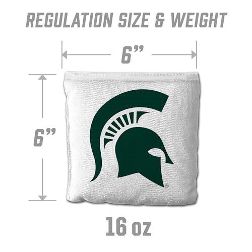 YouTheFan Officially-Licensed NCAA Set of 8 Cornhole Bags - All Weather Dual Sided Slide & Stop - Regulation Size with Carry case - color: Michigan State Spartans