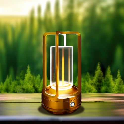 Portable Metal Table Lamp, 4000 mAh Rechargeable Outdoor Table Lamp Cordless, 3 Color Stepless Dimmable Atmosphere Table Lamps for Patio, Camping, Coffee table decor lamp for Indoor/Outdoor - color: Gold
