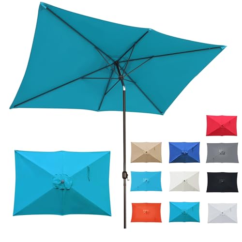 Blissun Rectangular Patio Umbrella, Table Market Umbrella with Tilt and Crank, Outdoor Umbrella for Garden, Deck, Backyard, Pool and Beach - color: Cerulean, size: 6.5 x 10 FT