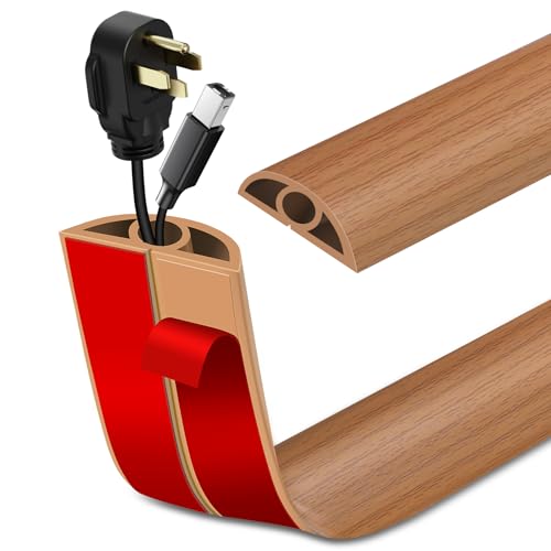 Floor Cord Cover Self Adhesive Cord Hider Floor Extension Cord Covers for Floor Power Cord Protector Cable Management Prevent Cable Trips Cable Cavity 0.32" W x 0.32" H (Light Brown Wood, 10Ft) - color: Light Brown Wood, size: 0.79" x 10'