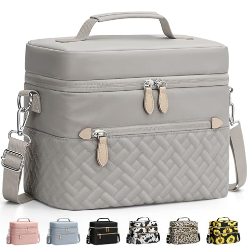 Capolo Lunch Box for Women Men Adults,Insulated Lunch Bag Leakproof Lunch Cooler Box with Removable Strap Cute Lunch Tote Bags Reusable Thermal Lunchbox for Work Picnic(Small,Khaki Gray) - color: Khaki Gray, size: Small