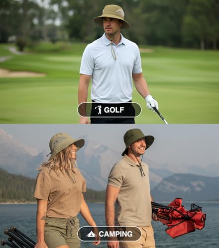 GearTOP Wide Brim Sun Hat for Men & Women, UPF 50+ Fishing Hat with Detachable Neck Flap & Face Cover Gardening Boonie Sunhat - color: Khaki Floater