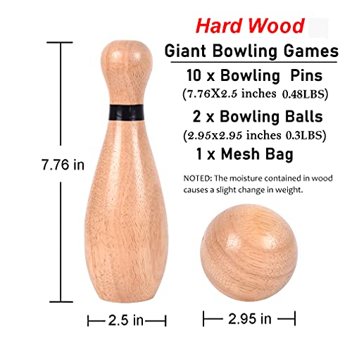 Long game NI-ROU Outdoor Giant Lawn Bowling Games Rubber Wooden Lawn Set Fun Sports Games Outside or Indoor for Family Adults and Kids Backyard Skittles Carrying Bag with 10 Pins and 2 Balls