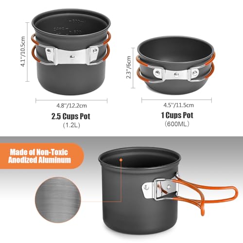 Odoland 8pcs Camping Cookware Mess Kit, Camping Pot and Pan Set with Mini Backpacking Stove, Stainless Steel Cup, Spork and Tank Bracket, Cooking Gear for Outdoor, Hiking, Picnic, Campfire - color: Red