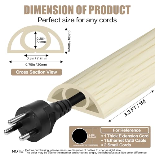 Floor Cord Cover Self Adhesive Cord Hider,3.3FT Cable Management, Extension Strip Protector for Wires, Prevent Cable Trips for Offices, Gyms, Exhibitions Cavity:0.3"(W) x 0.28"(H) Yellow Wood - color: Yellow Wood, size: 0.78" x 3.3'