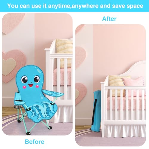 KABOER Kids Outdoor Folding Lawn and Camping Chair with Cup Holder and Carrying Bag, Children's Camping Chairs - color: Blue Octopus