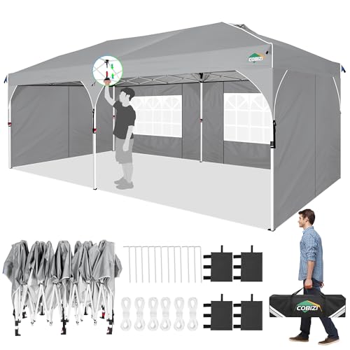 COBIZI 10x20 Pop Up Canopy: Canopy Tent with Patented Center-Lock Tech | Quick-Setup,UV-Reflective & Detachable Walls | 210D Waterproof | 3 Height Adjustments for Parties,Weddings,Outdoor Events(Gray) - color: Gray, size: 10x20ft With 4 Sidewalls