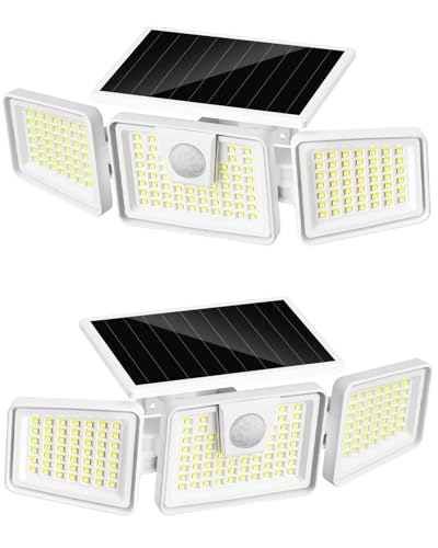 INCX 156 LED Solar Motion Lights Outdoor 2 Pack, 3 Heads Solar Security Lights with Motion Sensor IP65 Waterproof, Flood Lights for Wall, Patio, Garden, Porch, Garage White - color: White, size: 2 Pcs