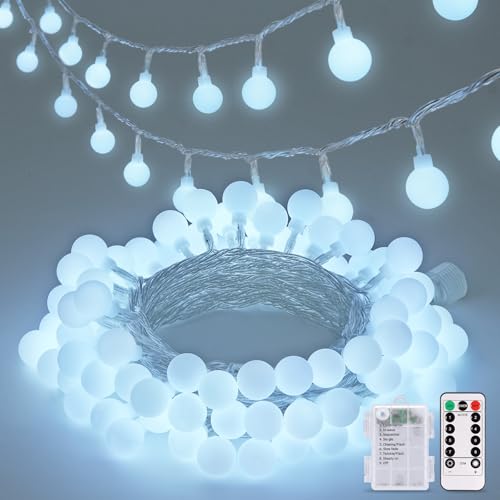JMEXSUSS Globe String Lights Battery Operated - 100 LED White Fairy Lights Indoor Outdoor Waterproof 33FT Battery Powered String Lights with Remote for Wedding Bedroom Classroom Camping Decor - color: White, size: 100 LED Battery