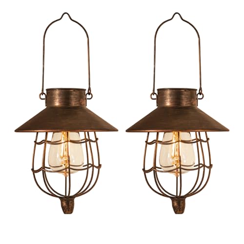YAKii 2 Pack Solar Lantern Hanging Waterproof Outdoor Metal Solar Lamp with Warm White Light Decorate for Yard Garden Pathway Patio Porch Decor (Antique Copper) - style: Copper-2pack