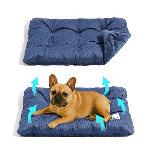 FUNNY FUZZY 2 in 1 Dog Bed Crate Pad Mat, Washable Reversible Pet Floor Mats,Fluffy Kennel Pad for Small Large Sized Dog,Indoor Cats,Sleeping Mattress, 29.9" × 18.9", Midnight Blue - color: Blue, size: 30"×19" Medium