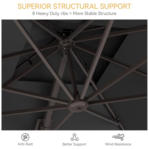 10x10 FT Patio Umbrella, Large Cantilever Double Top Heavy Duty Offset Umbrellas with 360° Rotation, Outdoor shade for Garden Deck Pool, Grey - color: Gray, size: 10x10 FT