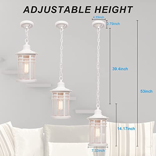 Darkaway Large Outdoor Pendant Lights for Porch, 15inch Outdoor Chandelier Hanging Porch Lights Ceiling Mount Aluminum with Seeded Glass for Front Porch Gazebo Patio (Large, White) - color: White, size: Large Size