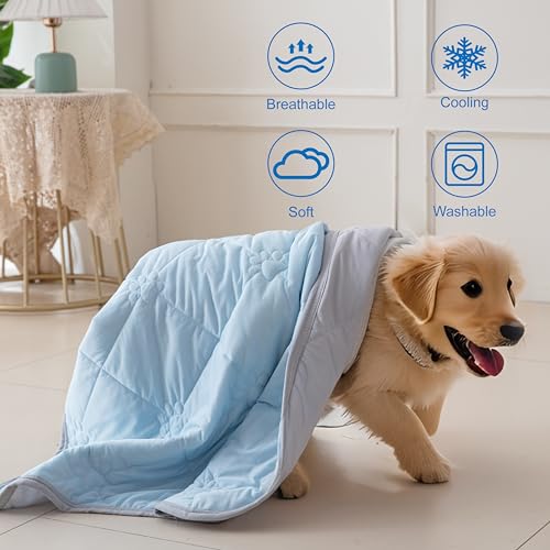 Pet Cooling Mat for Dogs Cats Summer Self Cooling Pad,Extra Large Dog Cooling Mat, Q-Max>0.4,Cooling Fabric Washable Breathable Blanket for Crate Kennel（S, Blue/Gray） - color: Blue/Gray, size: Small