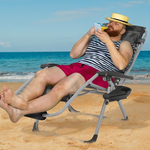 MoNiBloom 29-Inch Oversized Zero Gravity Lounge Chair with Cushion, Padded Patio Anti Gravity Recliner, XL Foldable Outdoor Lounger, Headrest and Footrest for Beach Camping, Camouflage - color: Camouflage, size: 29-Inch with Footrest 1-Pack