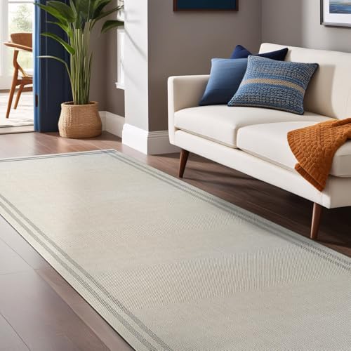 Luul Home Easy Jute Rugs 2x7 Bordered Bone Color Living Room Indoor Outdoor Runner Rug for Patio and Kitchen Rug High Traffic Washable Easy to Clean Solid Boho Woven Design Outside Carpet (2 x 7) - color: Bordered/Bone Black, size: 2' x 7' (Rectangular)