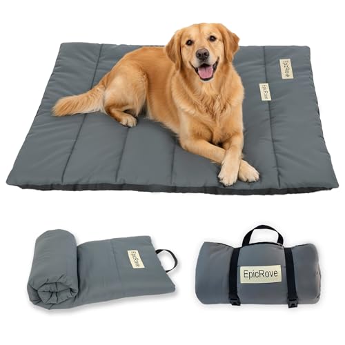 RovePad Trail Dog Bed Mat 43"x27" – Waterproof Non Slip Outdoor Travel Mat for Camping & Car – Silent Peachskin Roll-Up Pad for Medium & Large Dogs, Machine Washable - color: Grey