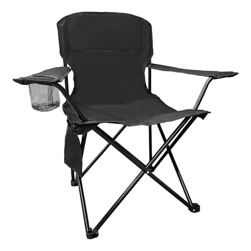 Folding Camping Chair with Cup Holder & Storage Bag, 225lbs Capacity, Large Anti-Sink Feet, Breathable PE Coated Fabric for Outdoor, Hiking, Beach, Fishing, Backpacking, Black - color: Black, style: 1PACK