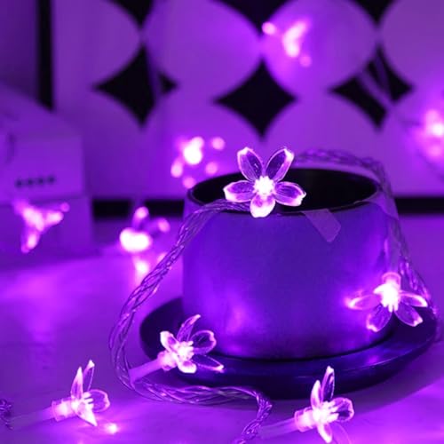 Cute Flower String Lights, USB & Battery Lighted Decorative Fairy Cherry Blossom Indoor Bedroom Tree Branches Hanging, Novelty Floral Lamp for Christmas Easter Wedding Party Birthday Decor (Purple) - color: 10ft Purple Flower Lights