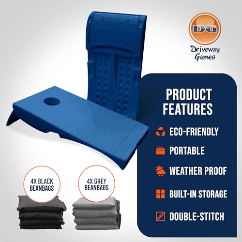 Driveway Games All Weather Corntoss Bean Bag Cornhole Yard Game Set for Indoor and Outdoor Use with 2 Target Boards and 8 Bean Bags - color: Blue