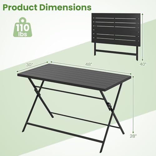 Tangkula 48" Foldable Outdoor Dining Table, Rectangular Metal Patio Table with Slatted Tabletop, Folding Bistro Barbecue Picnic Dinner Table for Indoor Kitchen Outside Garden Backyard Balcony Lawn