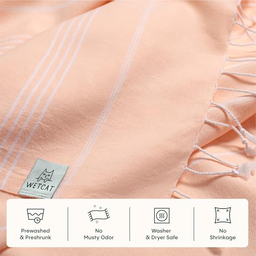 WETCAT Turkish Beach Towel Oversized (38"x71") 100% Turkish Cotton, Made in Turkey - Sand Free, Extra Large, Ultra Soft, Quick Drying, Compact & Lightweight for Travel - Peach - color: Peach, size: Beach Towel (38" x 71")