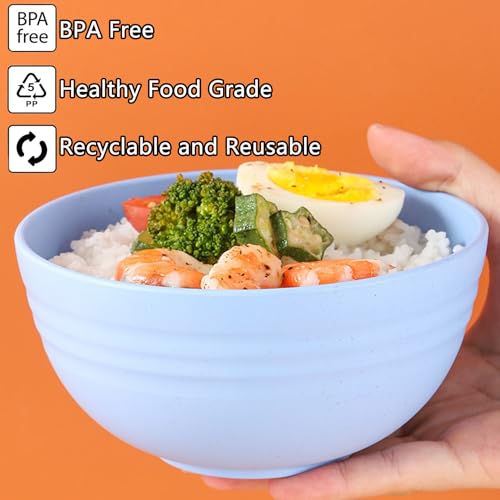 Unbreakable Wheat Straw Cereal Bowls Set of 4, 24 OZ Microwave and Dishwasher Safe Lightweight Soup and Salad Bowl Sets, Reusable Dessert Bowls for Rice, Pasta, Snack, Fruit, BPA Free (Blue) - color: Blue