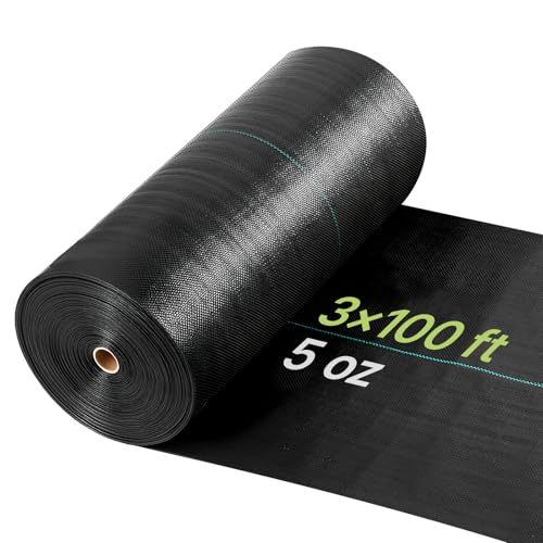VEVOR Weed Barrier Fabric Heavy Duty, 3x100FT 5oz Landscape Fabric, Woven Weed Blocker Fabrics, Garden Fabrics Weeds Barrier, Weeds Control Ground Cover, Geotextile Webbing, Gardening Mat, Black - size: 3FT*100FT-5oz