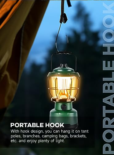LED Camping Lantern, 2500LM Dimmable Vintage Rechargeable Lantern, Water Resistant Portable Emergency Lights for Camping, Home Power Outage, Hurricane, Hiking