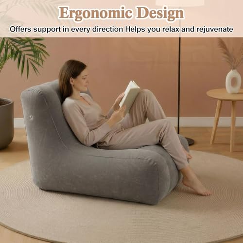 Inflatable Chairs for Adults, Blow up Couch with Electric Air Pump, Inflatable Chairs for Movie Night Flocking Portable Blow up Furniture Beanbag Sofa for Living Room Party(Dark Grey)