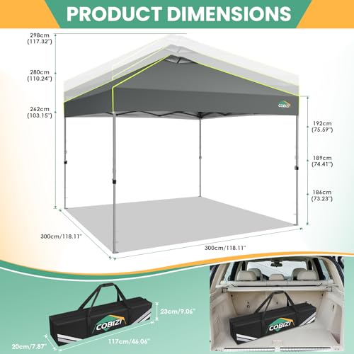 COBIZI 10x10 Pop Up Canopy Tent, Outdoor Party Tent with 4 Sidewall One Push Setup Glow, 3 Adjustable Height Air Vent Waterproof UPF50+, Bag, 4 Sandbag, 8 Stake, 4 Rope for Beach, Commercial - color: Gray, size: 10x10 with 4 Sidewalls