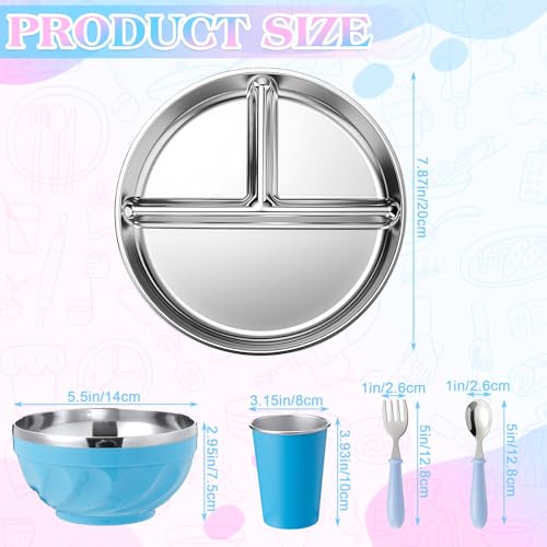 Jinei 20 Pcs Stainless Steel Bowls Set, 4 Stainless Steel Plates, 4 Metal Bowls, 4 Metal Cups, 4 Spoons, 4 Forks, Rainbow Colorful Utensils Dishwasher Safe, Durable Dining Set for Home Travel Camping