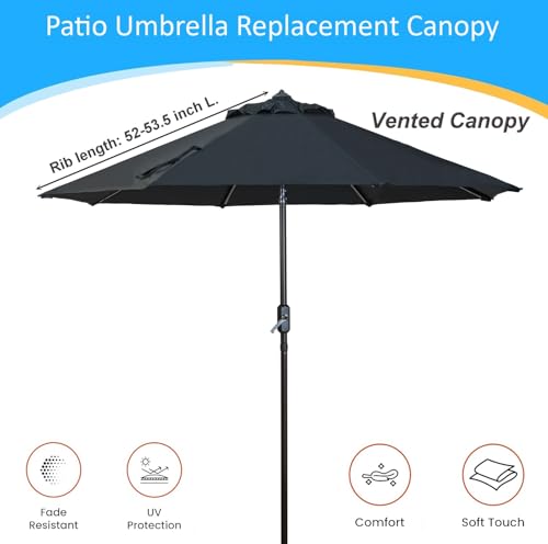 9ft Market Patio Umbrella Canopy - 8 Ribs Canopy Replacement - UV Protective UPF 50+ and Fade Resistant Patio Canopy - Wind Vent Replacement Canopy Cover (Canopy Only) (Purple) - color: Black Polyester