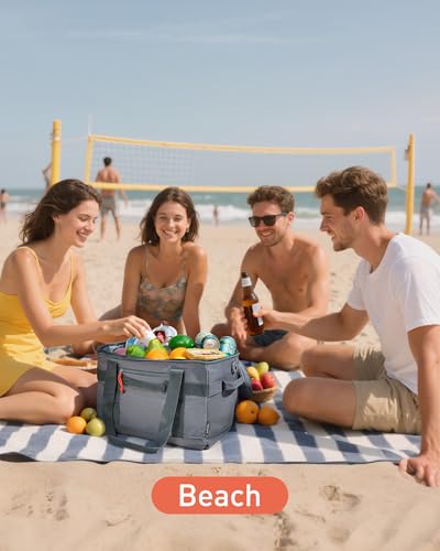 TOURIT Soft Sided Cooler Bag Insulated 30/48/60 Cans, Large Collapsible & Leakproof Ice Chest for Picnic, Beach, Camping, Travel - color: Grey, size: 60Can 40L