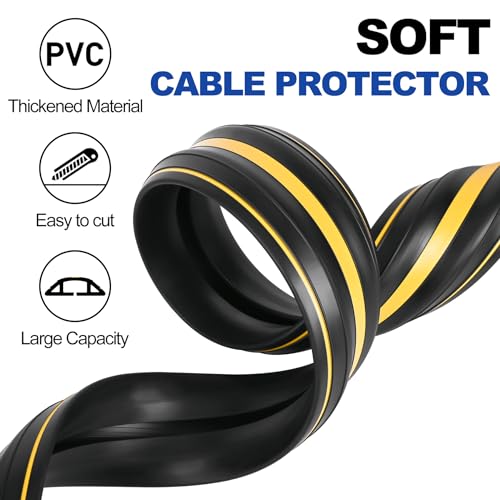 20Ft Cord Covers for Wires on Floor, 3-Channel Heavy Duty Floor Cord Cover with Anti-Slip Base & Yellow Warning Strips, Ideal for Home, Office, Outdoor Use(10Ft X 2 Rolls) - size: 10ft*2rolls