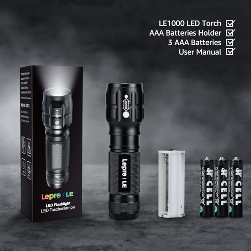 Lighting EVER LED Flashlights High Lumens, Small Flashlight, Waterproof, Adjustable Focus Flash Light for Outdoor, Emergency, Camping, AAA Batteries Included, 2 Pack - color: Black