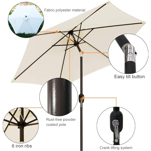 Blissun 7.5 ft Patio Umbrella, Yard Umbrella, Outdoor Market Umbrella with Push Button Tilt Crank (Creamy White) - color: Light Beige