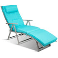 Tangkula Outdoor Folding Chaise Lounge Chair, Lightweight Recliner Chair w/ 7 Adjustable Backrest Positions, Patio Reclining Beach w/Removable Cushion & Pillow for Patio Poolside No Assembly Required - color: Turquoise